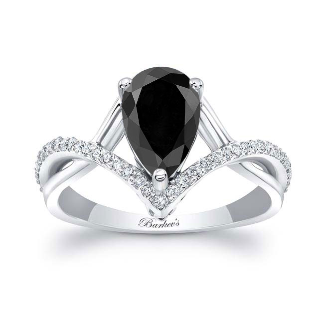 White Gold Unique Pear Shaped Black And White Diamond Ring