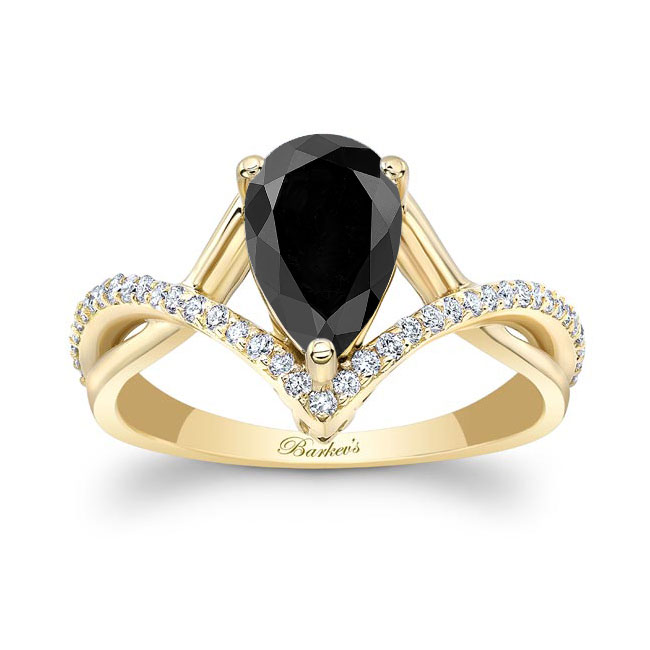 Yellow Gold Unique Pear Shaped Black And White Diamond Ring