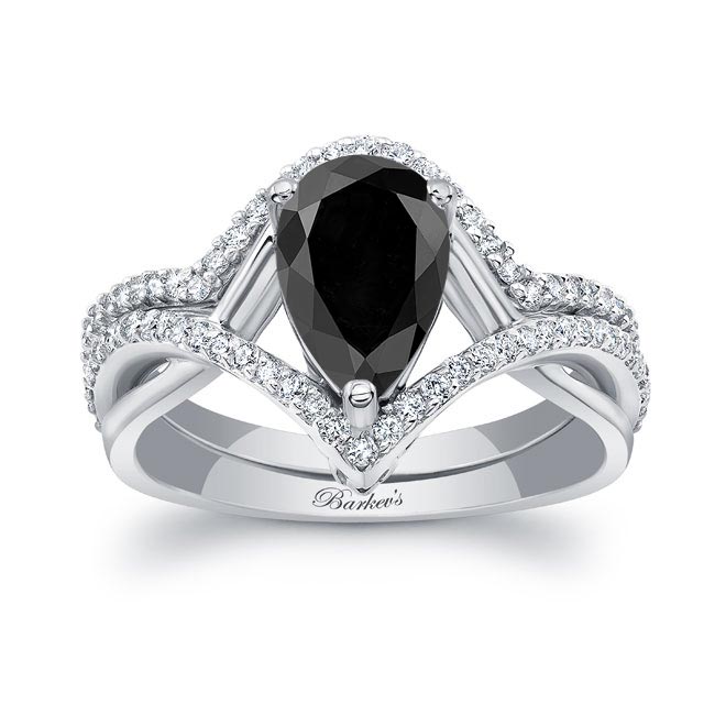 White Gold Unique Pear Shaped Black And White Diamond Wedding Set