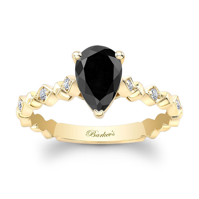 Yellow Gold Art Deco Pear Shaped Black And White Diamond Ring