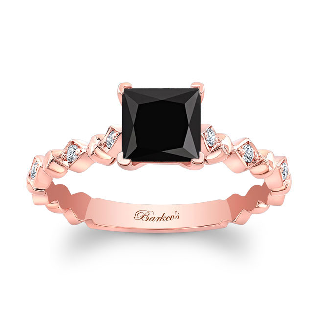 Rose Gold Art Deco Princess Black Diamond Ring