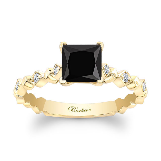 Yellow Gold Art Deco Princess Black Diamond Ring