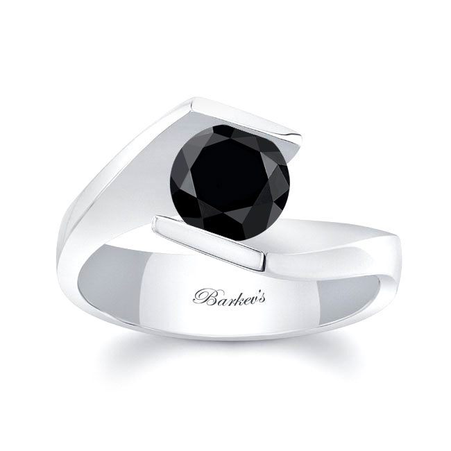 Platinum Tension Solitaire Black Diamond Ring