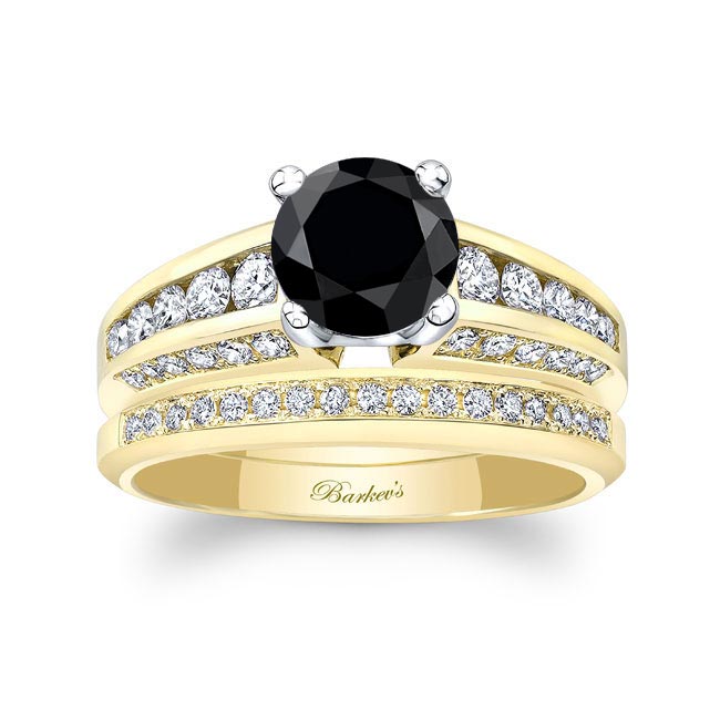 Yellow Gold Black And White Diamond Channel Set Wedding Ring Set