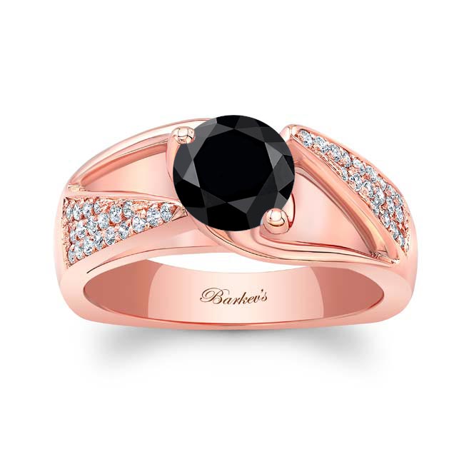 Rose Gold 3 Row Black And White Diamond Ring