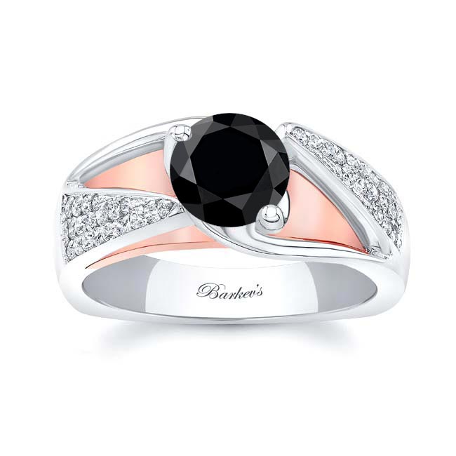 White Rose Gold 3 Row Black And White Diamond Ring