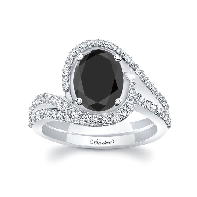 Platinum 2 Carat Oval Black And White Diamond Wedding Ring Set