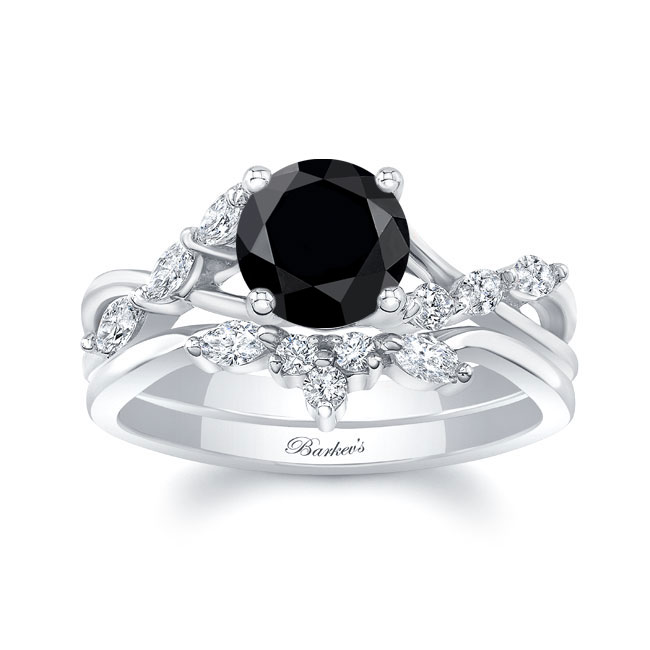 White Gold Black And White Diamond Marquise Accent Wedding Set