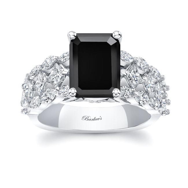 Three Row Emerald Cut Black And White Diamond Ring