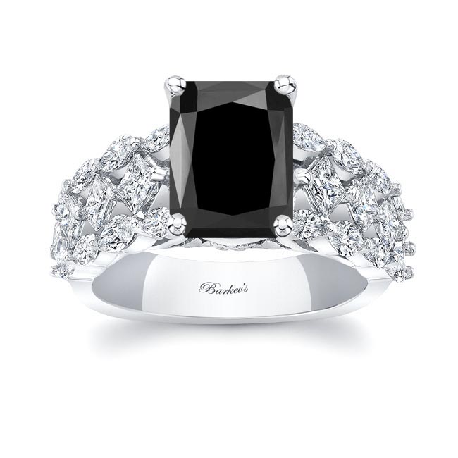 Three Row Radiant Cut Black And White Diamond Ring