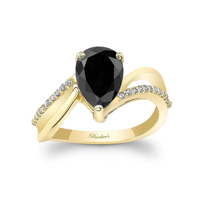 Yellow Gold Split Shank Pear Black And White Diamond Ring