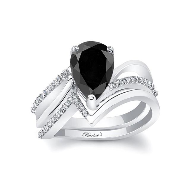 White Gold Split Shank Pear Black And White Diamond Bridal Set