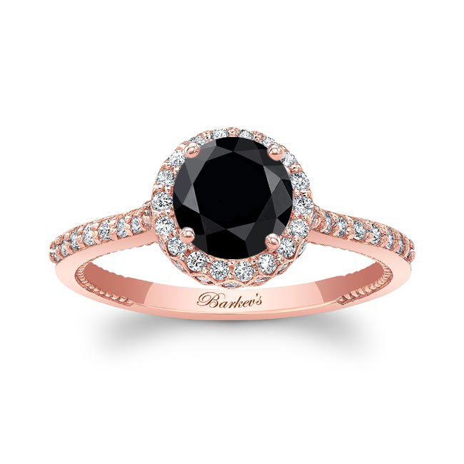 Rose Gold Round Halo Black And White Diamond Ring