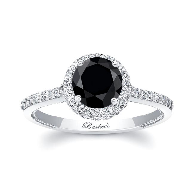 Platinum Round Halo Black And White Diamond Ring