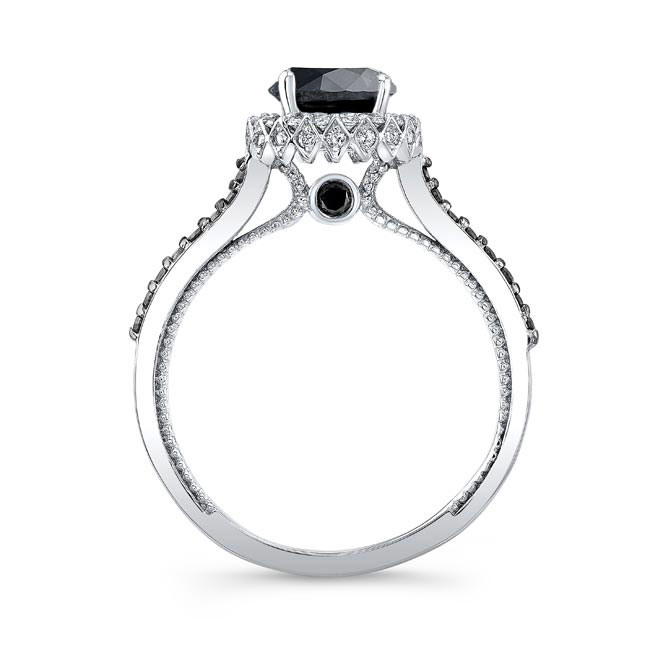 White Gold Round Halo Black Diamond Ring Image 2