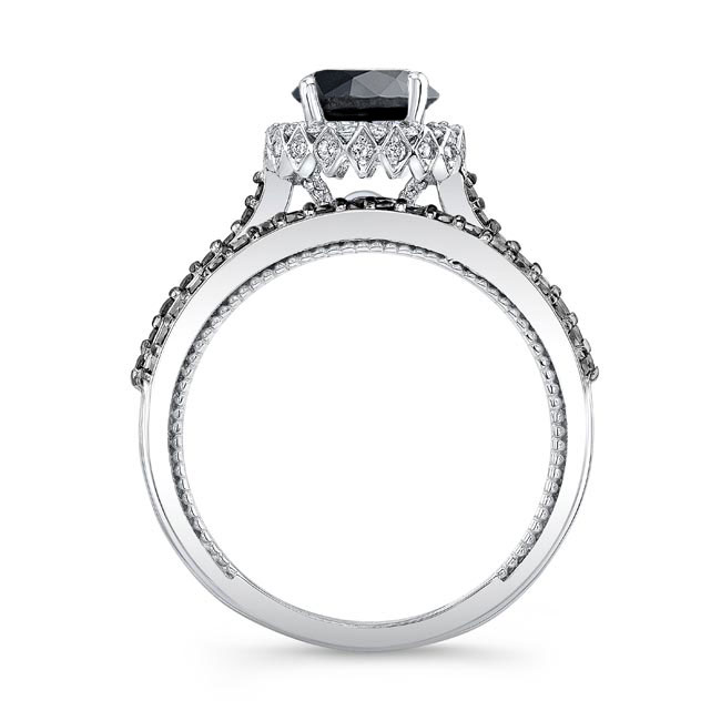 Round Halo Black Diamond Wedding Set Image 2