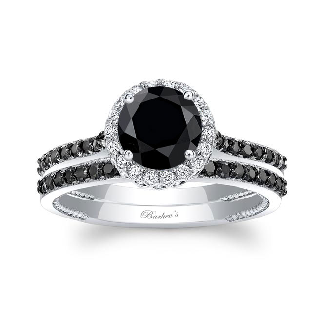 Round Halo Black Diamond Wedding Set