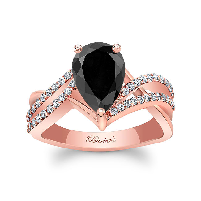 Rose Gold Black And White Diamond Teardrop Ring