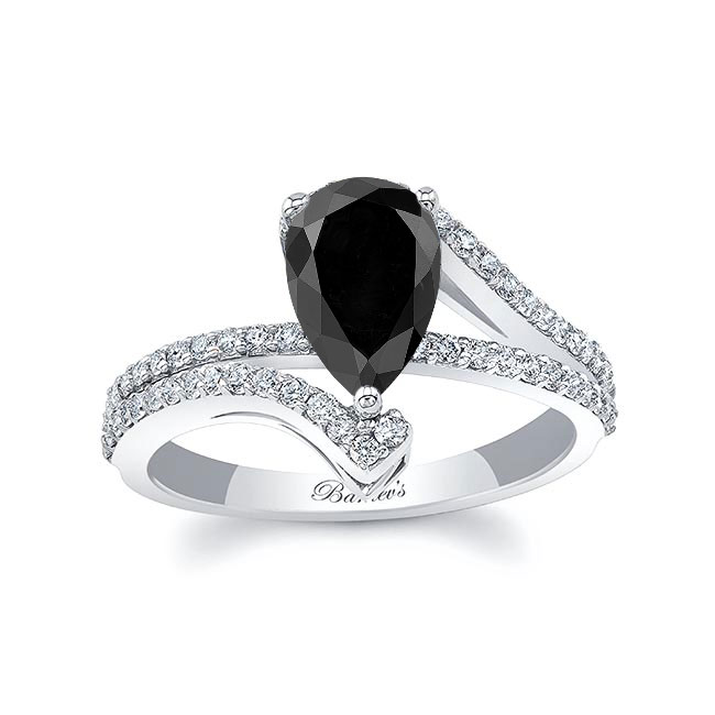 White Gold Split Shank Pear Black And White Diamond Engagement Ring