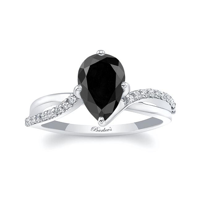 Pear Shaped Black And White Diamond Ring With Twisted Band