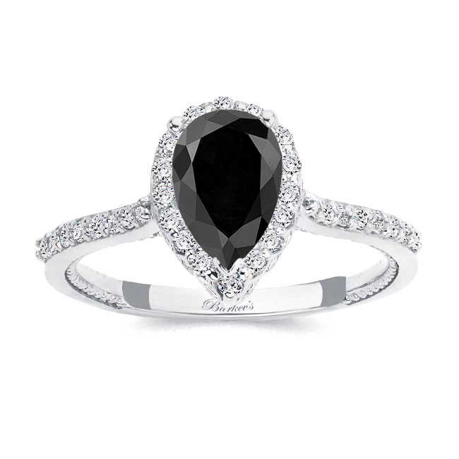 Platinum Eva Pear Shaped Black And White Diamond Halo Ring