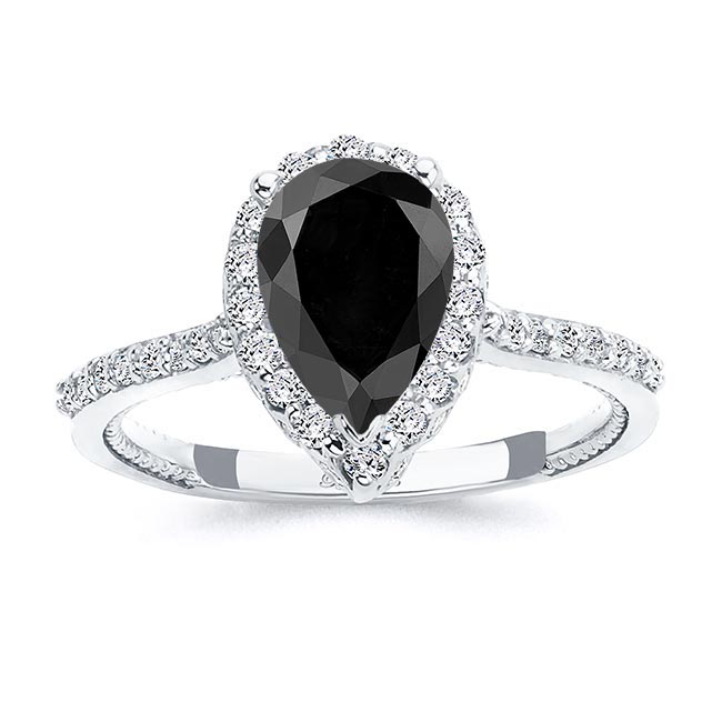 White Gold Eva 2 Carat Pear Shaped Black And White Diamond Halo Ring