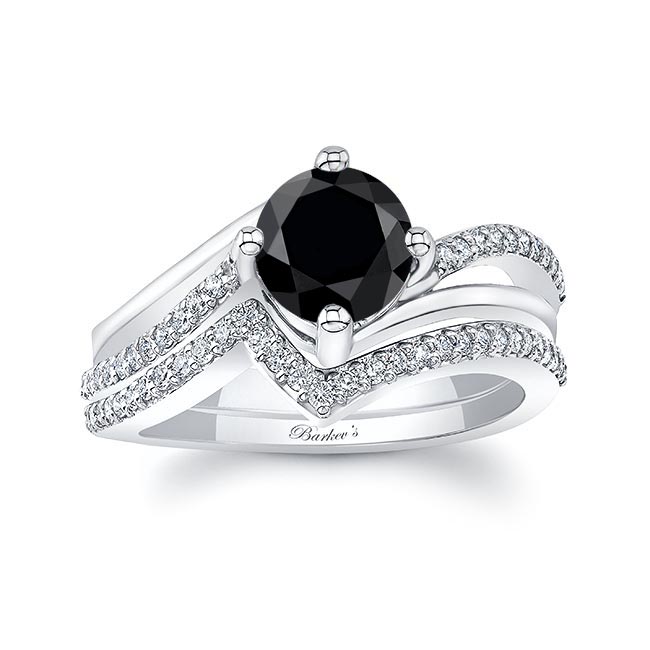 Platinum Black And White Diamond Split Shank Wedding Set