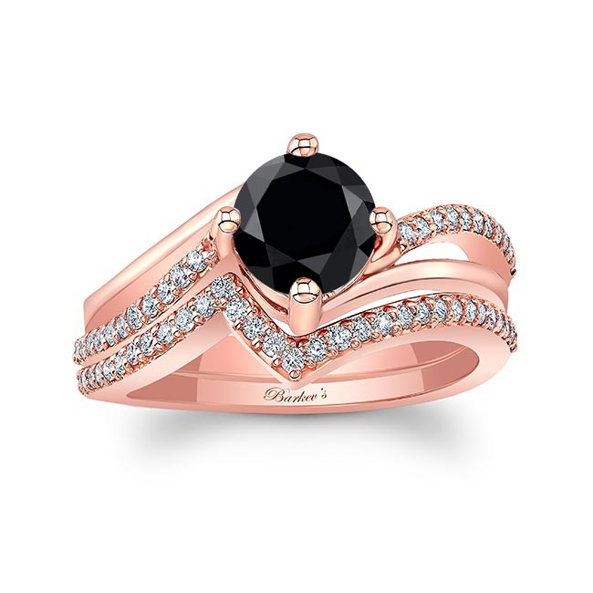 Rose Gold Black And White Diamond Split Shank Wedding Set