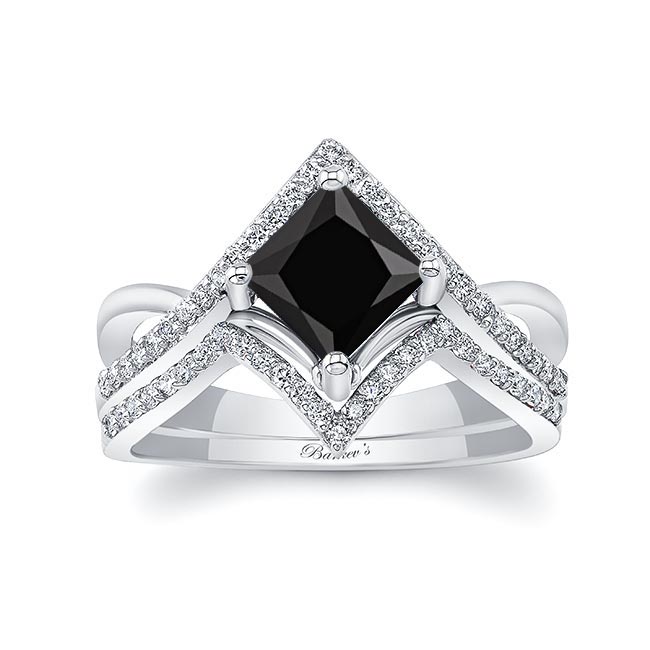 Unique Princess Cut Black And White Diamond Wedding Set