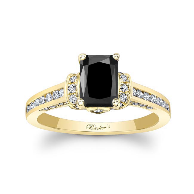 Yellow Gold Radiant Cut Black And White Diamond Ring