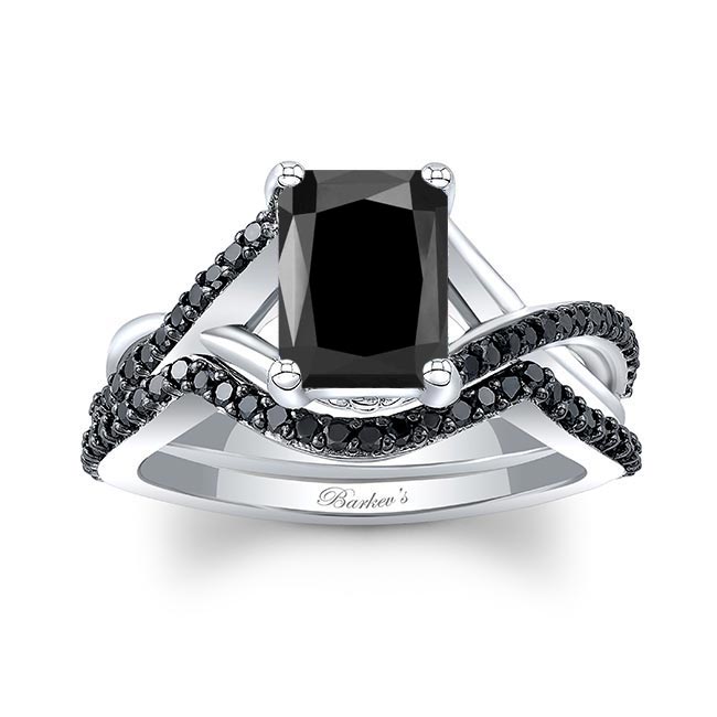 2 Carat Radiant Cut Black Diamond Ring Set