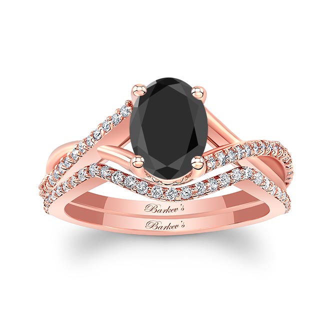 Rose Gold One Carat Oval Black And White Diamond Bridal Set