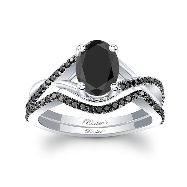 One Carat Oval Black Diamond Bridal Set