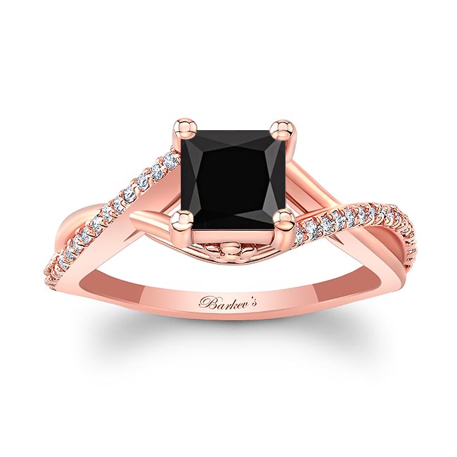 Rose Gold One Carat Princess Cut Black And White Diamond Ring