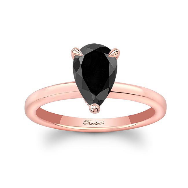 Rose Gold Hidden Halo Pear Black And White Diamond Engagement Ring