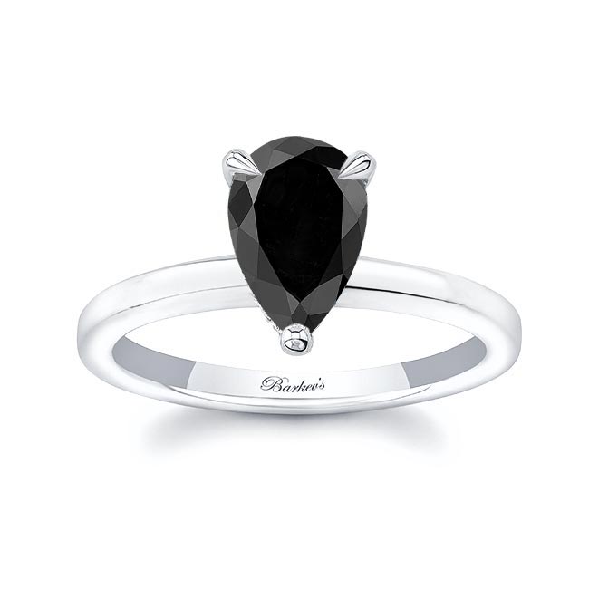 Hidden Halo Pear Black And White Diamond Engagement Ring