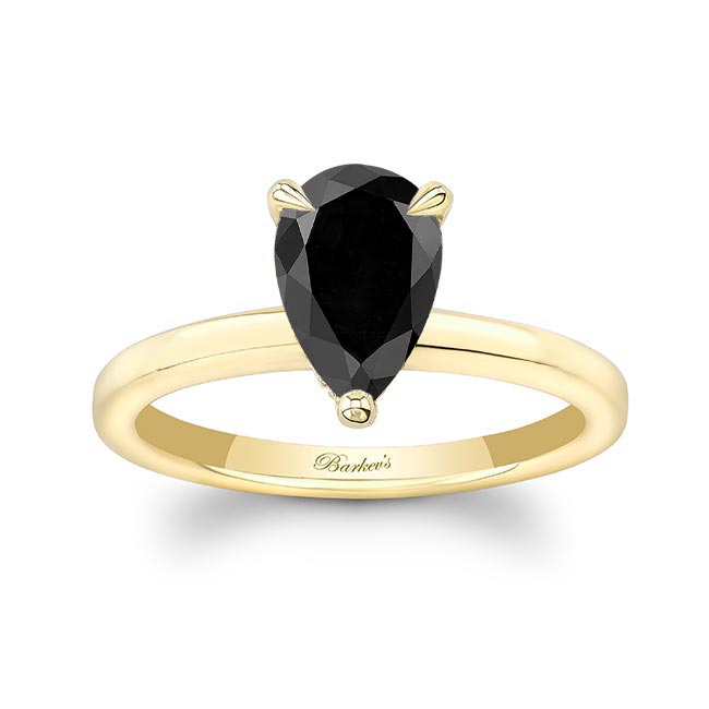 Yellow Gold Hidden Halo Pear Black And White Diamond Engagement Ring