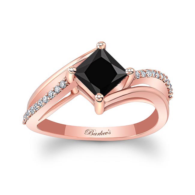 Rose Gold Princess Cut Black And White Diamond Engagement Ring