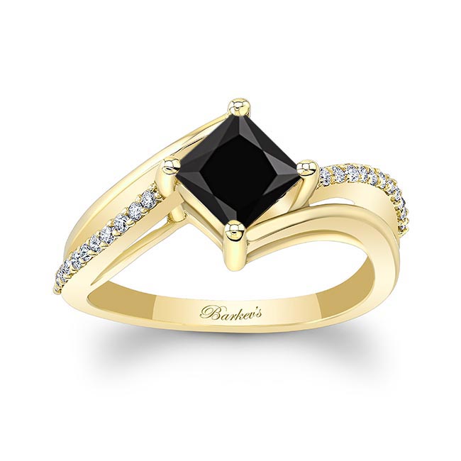 Yellow Gold Princess Cut Black And White Diamond Engagement Ring