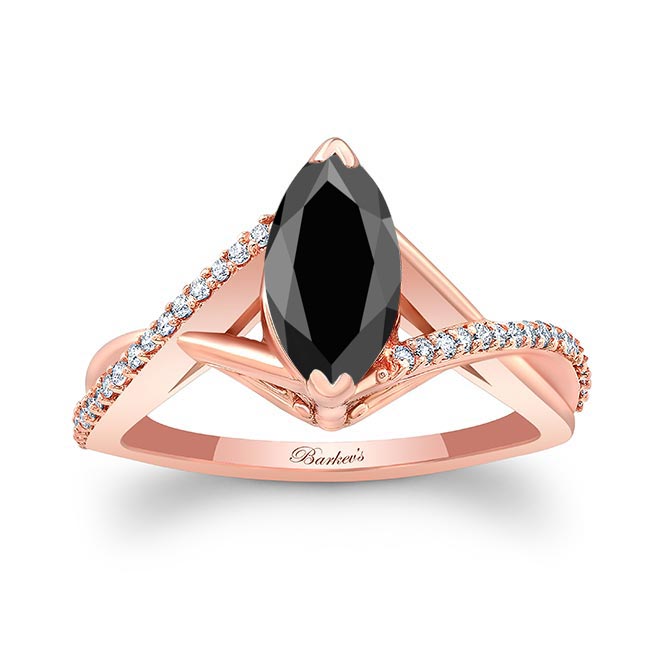 Rose Gold 1 Carat Marquise Black And White Diamond Ring