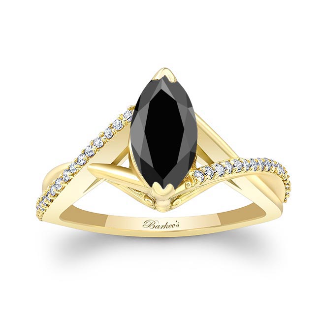 Yellow Gold 1 Carat Marquise Black And White Diamond Ring