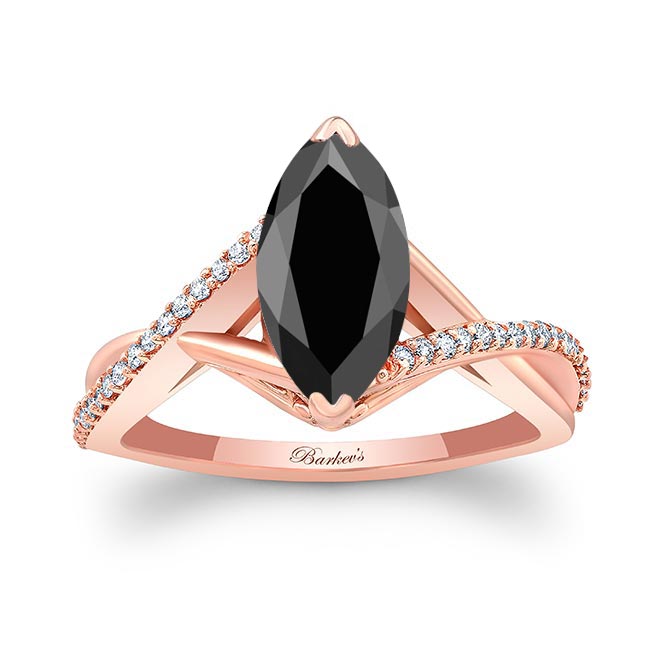 Rose Gold 3 Carat Marquise Black And White Diamond Ring