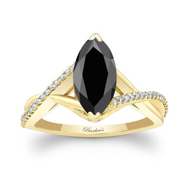 Yellow Gold 3 Carat Marquise Black And White Diamond Ring