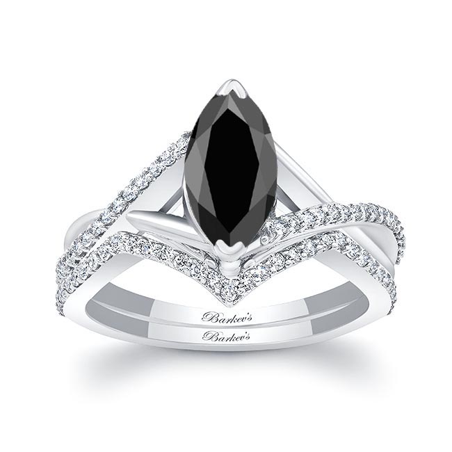 1 Carat Marquise Black And White Diamond Ring Set