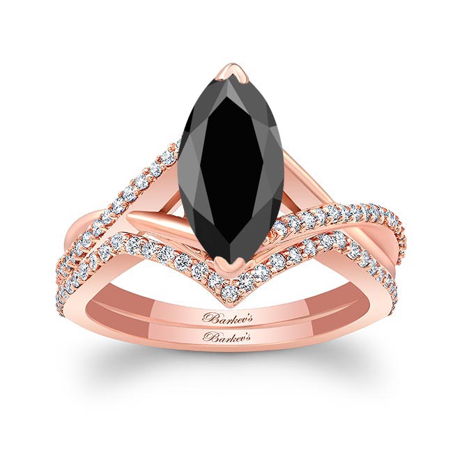 Rose Gold 3 Carat Marquise Black And White Diamond Ring Set