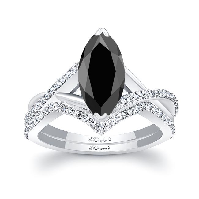 Platinum 3 Carat Marquise Black And White Diamond Ring Set