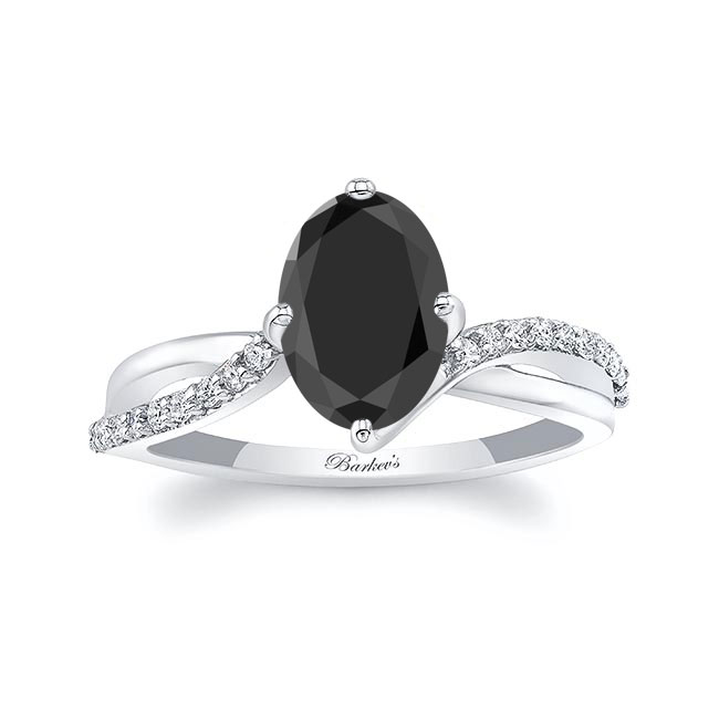 Oval Black And White Diamond Ring With Twisted Band