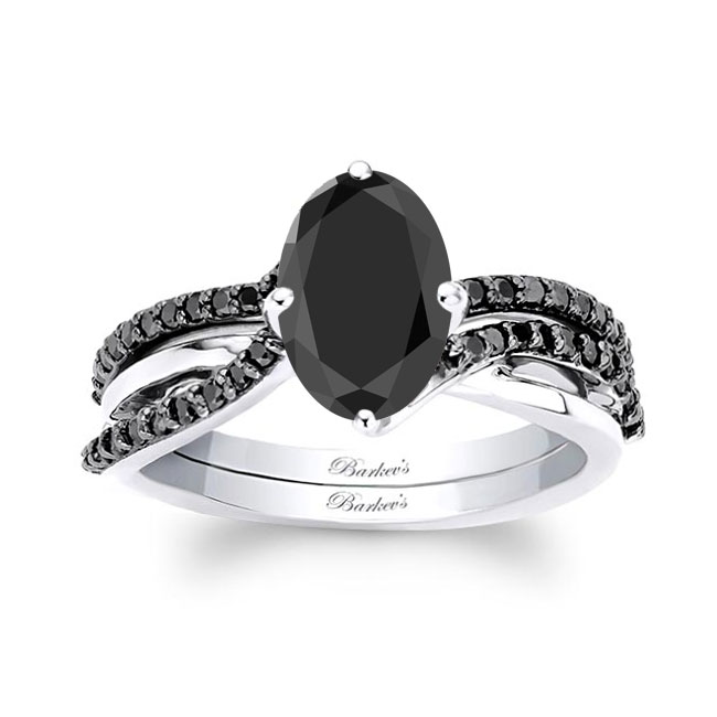 Oval Black Diamond Twist Bridal Set