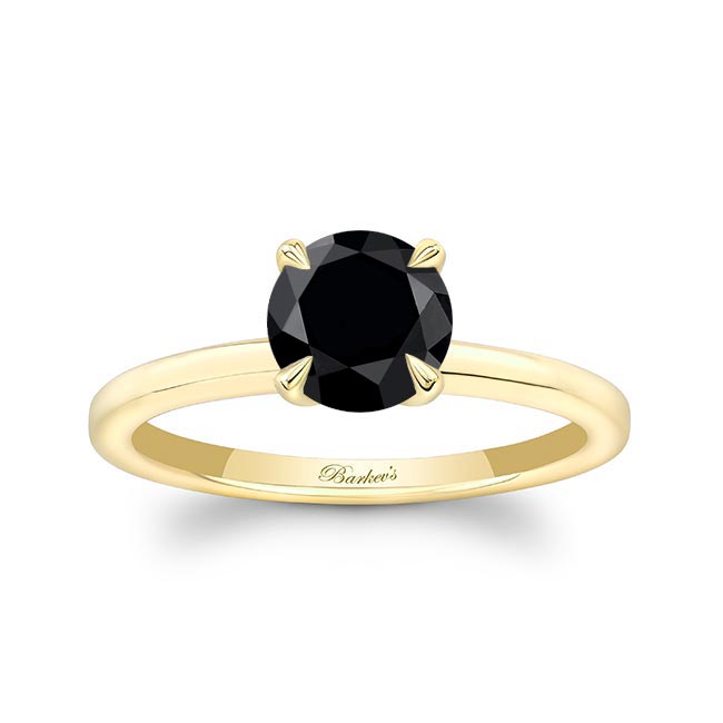 Yellow Gold Black Diamond Solitaire Ring