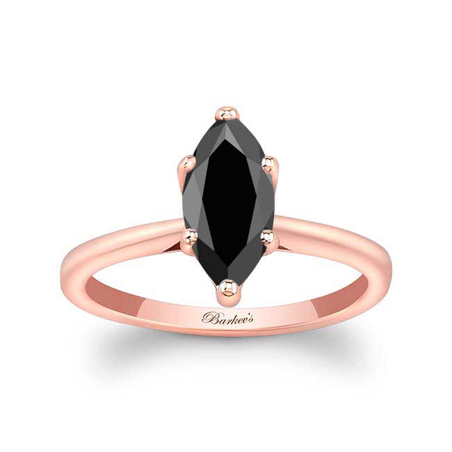 Rose Gold Marquise Black Diamond Solitaire Ring